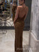 Simple Brown Sequins Mermaid Spaghetti Straps Long Evening Prom Dresses, MR9476