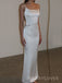 Simple White Satin Mermaid Long Evening Prom Dresses, Spaghetti Straps wedding Dress, MR9484