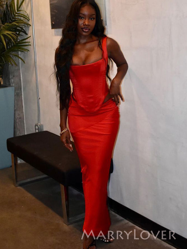 Two-pieces Mermaid Satin Long Evening Prom Dresses, MR9485