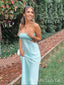 Simple Spaghetti Straps Blue Satin Mermaid Long Evening Prom Dresses, MR9486