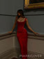 Red Satin Mermaid Two Pieces Long Evening Prom Dresses, MR9488