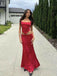 Red Satin Mermaid Two Pieces Long Evening Prom Dresses, MR9488