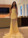 Gorgeous Yellow Tulle Mermaid Long Evening Prom Dresses, Strapless Prom Dress, MR9495