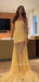 Gorgeous Yellow Tulle Mermaid Long Evening Prom Dresses, Strapless Prom Dress, MR9495