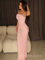 Pink Mermaid Beaded Strapless Long Evening Prom Dresses, MR9498