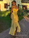 Sexy Yellow Tulle Spaghetti Straps Mermaid Long Evening Prom Dresses, MR9499