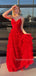 Formal A-line Red Tulle V-neck Long Evening Prom Dresses, MR9500