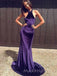 Purple Velvet Mermaid Halter Long Evening Prom Dresses, MR9501