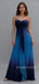 Unique Spaghetti Straps Blue Chiffon Long Evening Prom Dresses, MR9505