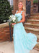 Morden Blue Chiffon A-line Long Evening Prom Dresses, MR9507