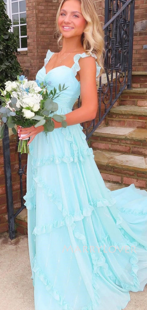 Morden Blue Chiffon A-line Long Evening Prom Dresses, MR9507