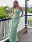 Simple Strapless Sage Green Sequins Mermaid Long Evening Prom Dresses, MR9509