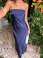 Sexy Backless Navy Blue Satin Mermaid Long Evening Prom Dresses, Strapless Prom Dress, MR9511