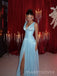 Deep V-neck Blue Long Evening Prom Dresses, Sparkly Prom Dress, MR9513