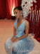 Deep V-neck Blue Long Evening Prom Dresses, Sparkly Prom Dress, MR9513