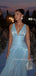 Deep V-neck Blue Long Evening Prom Dresses, Sparkly Prom Dress, MR9513