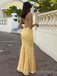 Gorgeous Spaghetti Straps Yellow Lace Mermaid Long Evening Prom Dresses, MR9514