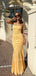 Gorgeous Spaghetti Straps Yellow Lace Mermaid Long Evening Prom Dresses, MR9514