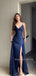 Blue Sparkly V-neck Spaghetti Straps Long Evening Prom Dresses, Mermaid Prom Dress, MR9518