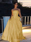 Yellow Satin A-line Strapless Long Evening Prom Dresses, MR9520