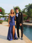 Simple Navy Blue Mermaid Long Evening Prom Dresses, V-neck Prom Dress, MR9521