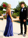 Simple Navy Blue Mermaid Long Evening Prom Dresses, V-neck Prom Dress, MR9521
