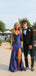 Simple Navy Blue Mermaid Long Evening Prom Dresses, V-neck Prom Dress, MR9521