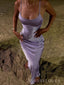 Lilac Satin Mermaid Spaghetti Straps Long Evening Prom Dresses, MR9522