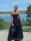 Gorgeous Black A-line Strapless Long Evening Prom Dresses, MR9523