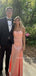 Blush Pink Mermaid Satin Side Slit Long Evening Prom Dresses, MR9525