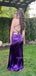 Spaghetti Straps Purple Satin Long Evening Prom Dresses, Mermaid Backless Prom Dress, MR9526