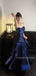 Formal Navy Blue Mermaid Long Evening Prom Dresses, Spaghetti Straps Prom Dress, MR9531