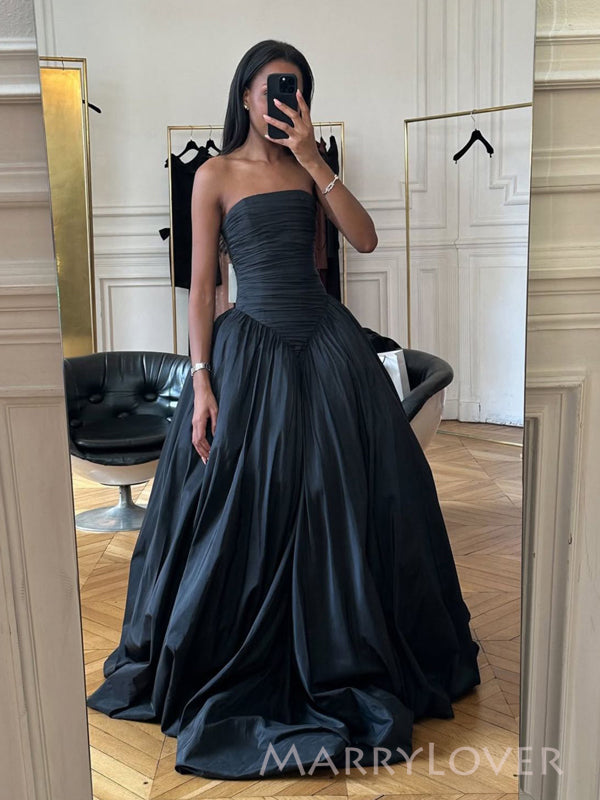 Black Strapless A-line Long Evening Prom Dresses, MR9533