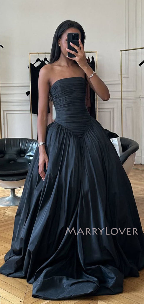 Black Strapless A-line Long Evening Prom Dresses, MR9533