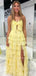 Sweet Heart Yellow Chiffon Long Evening Prom Dresses, Side Slit Prom Dress, MR9534