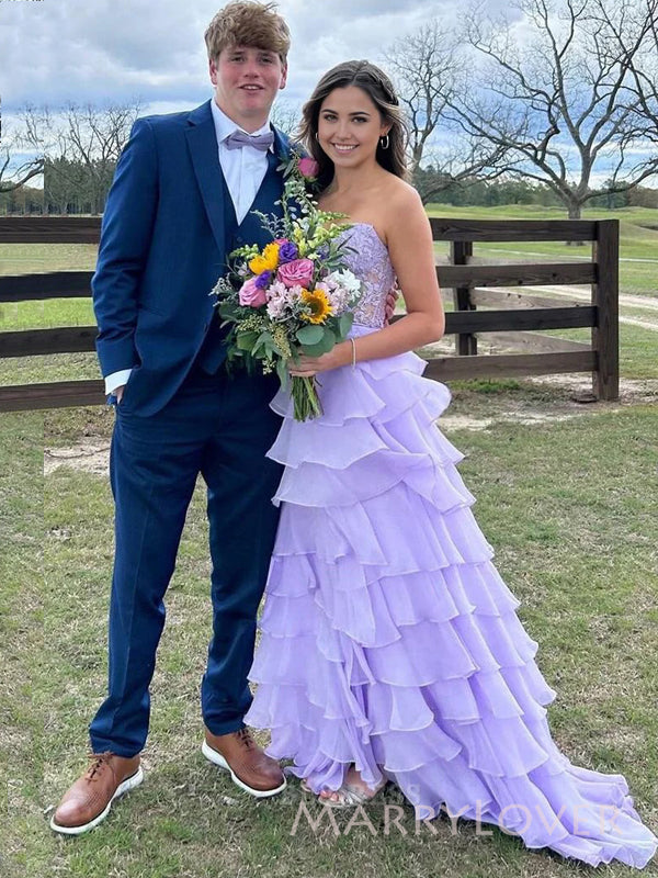 Lovely Purple Chiffon Side Slit Long Sweet Heart Evening Prom Dresses, MR9539