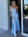 Simple Blue Chiffon Long Evening Prom Dresses, Strapless Prom Dress, MR9546