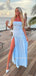 Simple Blue Chiffon Long Evening Prom Dresses, Strapless Prom Dress, MR9546