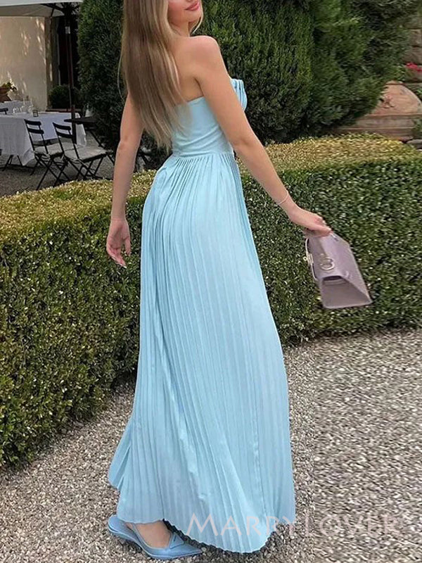 Elegant Sweetheart Blue Chiffon Long Evening Prom Dresses, MR9547