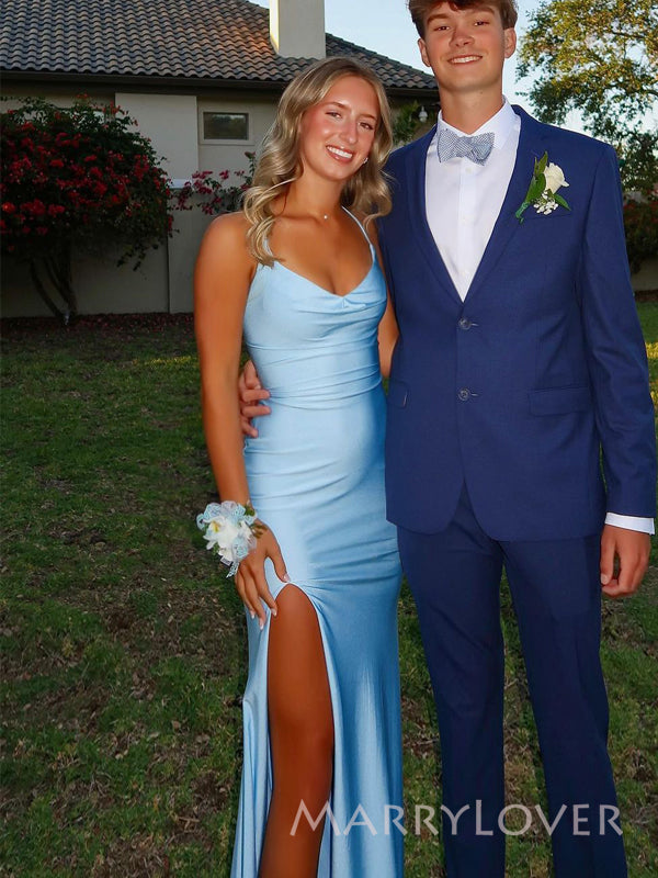 Lovely Blue Jersey Mermaid Long Evening Prom Dresses, MR9549