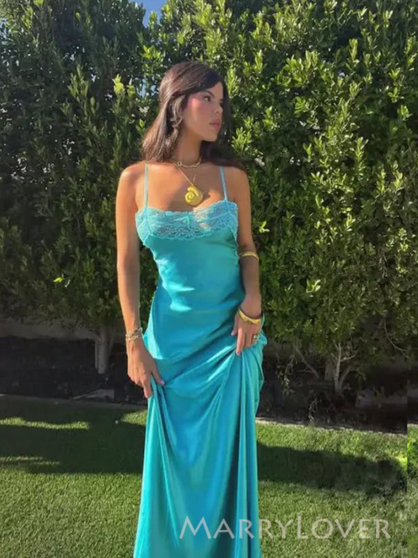 Elegant Spaghetti Straps Blue Long Evening Prom Dresses, MR9559