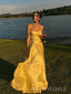 Gorgeous Gold Satin Spaghetti Straps Long Evening Prom Dresses, MR9561