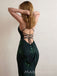Sexy V-neck Mermaid Dark Green Tulle Appliques Long Evening Prom Dresses, MR9562