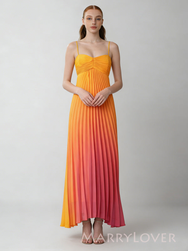 Gorgeous Spaghetti Straps Orange Chiffon Long Evening Prom Dresses, MR9564