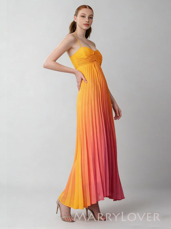 Gorgeous Spaghetti Straps Orange Chiffon Long Evening Prom Dresses, MR9564