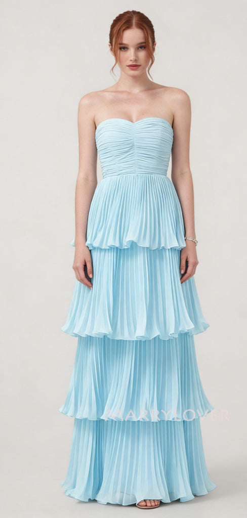 Lovely Blue Chiffon A-line Long Evening Prom Dresses, MR9565