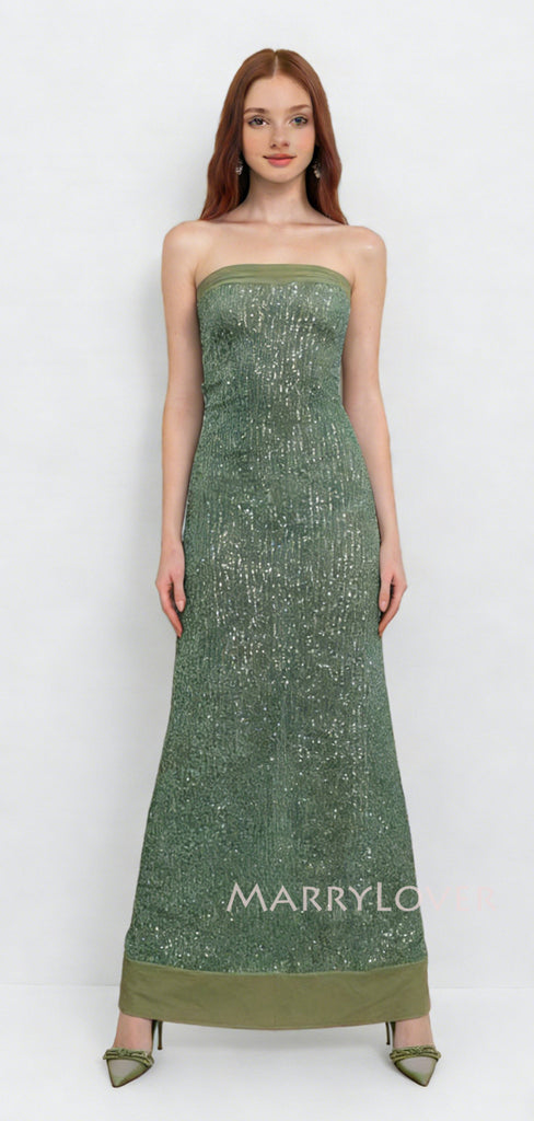 Sparkly Mermaid Green Sequins Long Evening Prom Dresses, Strapless Prom Dress, MR9566