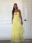 Simple Yellow Chiffon Sweetheart Long Evening Prom Dresses, MR9570