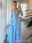 Gorgeous Sweetheart Blue Chiffon Long Evening Prom Dresses, A-line Prom Dress, MR9574
