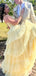 Elegant Spaghetti Straps Yellow Tulle A-line Long Evening Prom Dresses, MR9575